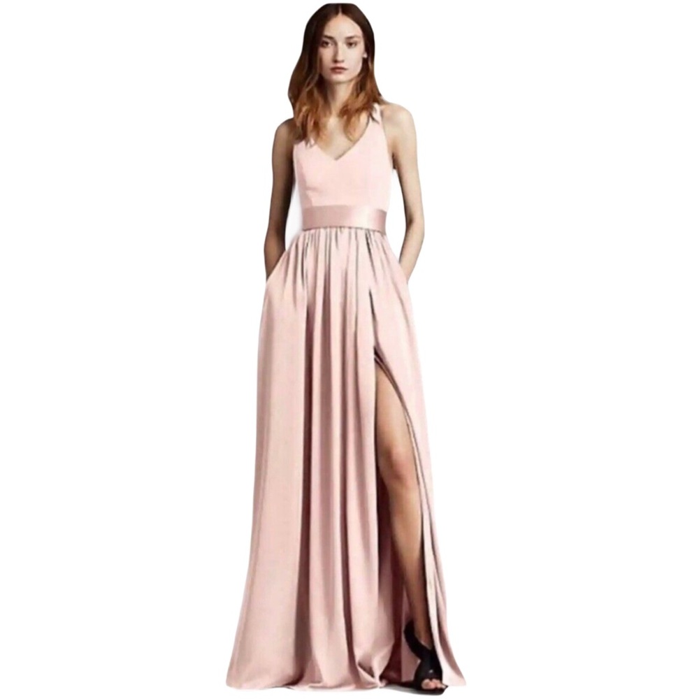 Vera Wang White Sz 10 Powder Pink Halter Tiered Sundress Side Split